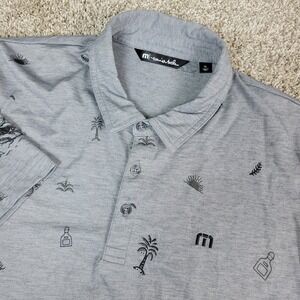 Travis Mathew Mens XL Gray AOP Floral Performance Stretch Polo Short Sleeve